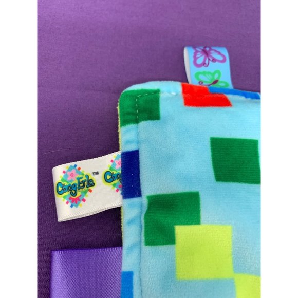 Cong Erle Tab Security Blanket Yellow Back Squares on Blue Print - Picture 2 of 7